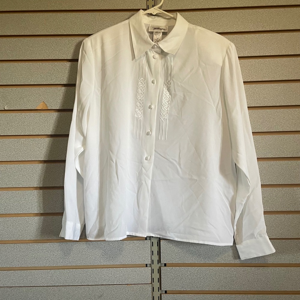 Worthington White Blouse Petite 14 Long Sleeve Button‎ Down Career Top